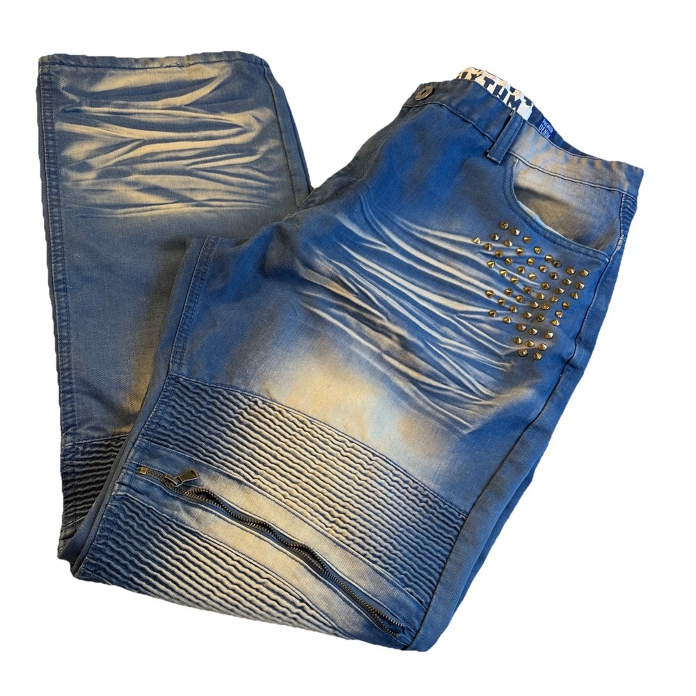 Beat and Rhythm Distressed Blue Designer Jeans 44x32 NEW‎